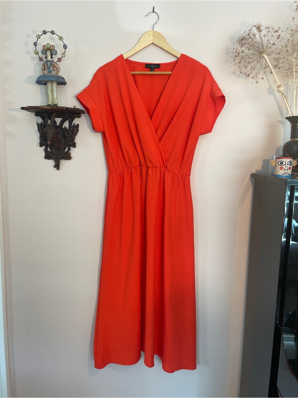 Fred David Bright Red Wrap Midi Dress